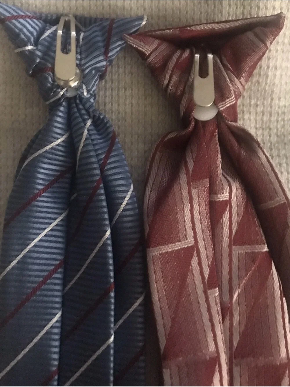Clip On Ties Blue Stripes & Maroon & Gray Geometric Kids Ties Set Teflon Treated